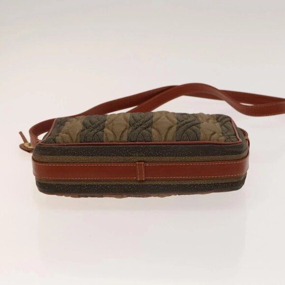 FENDI Pecan Canvas Shoulder Bag Coated Canvas Black Brown gold Auth 138323 - Picture 7 of 16